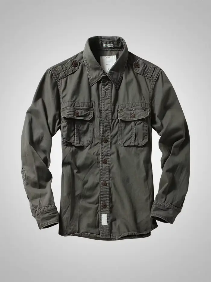 American Heavy Retro Men's Long Sleeved Camouflage Shirt Outdoor Cargo Casual Multi Pocket Work