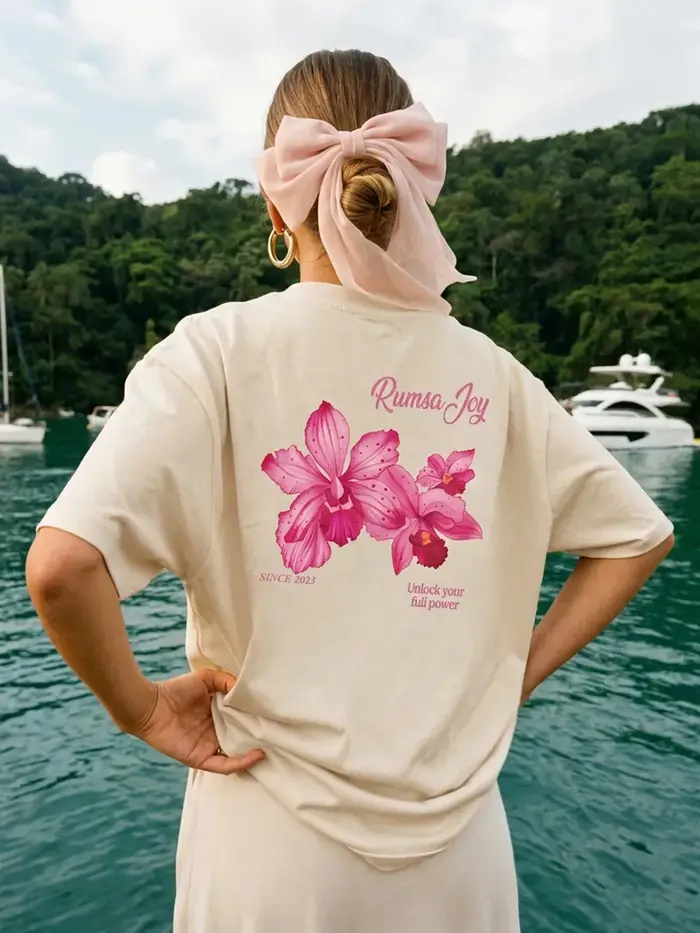 T-shirt femme imprimé de belles fleurs roses, t-shirt d'été ample à manches courtes, col rond, en co