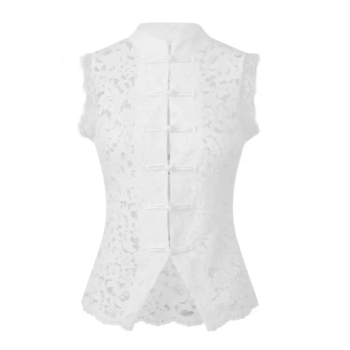Débardeur Vintage Femme en Dentelle Florale à Col Mandarin