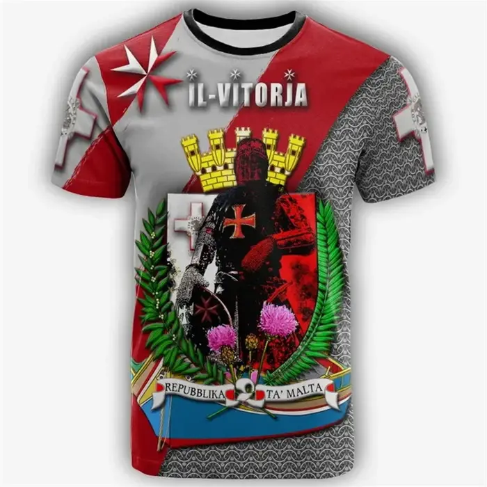 Drapeau de Malte impression 3D T-shirts pour hommes vêtements de créateurs hommes été unisexe à manc