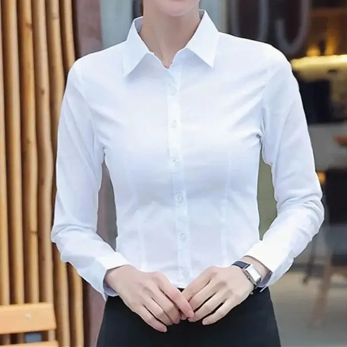 Femmes élégantes chemises femme chemise blanche à manches longues Blouse bureau dame affaires rose
