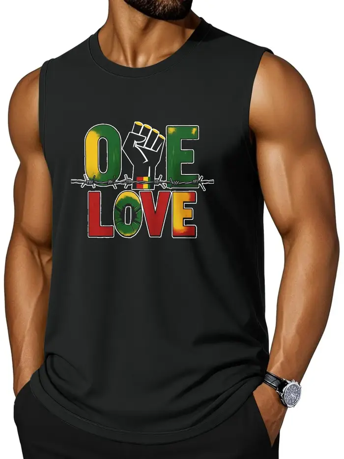 CLOOCL A Love and Peace Reggae Fist Design Débardeur imprimé à la mode pour hommes, débardeur de spo