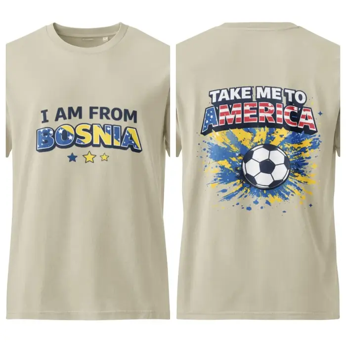 T-shirt de supporter de football de Bosnie « I Am From Bosnia Take Me To America » – Édition été 202