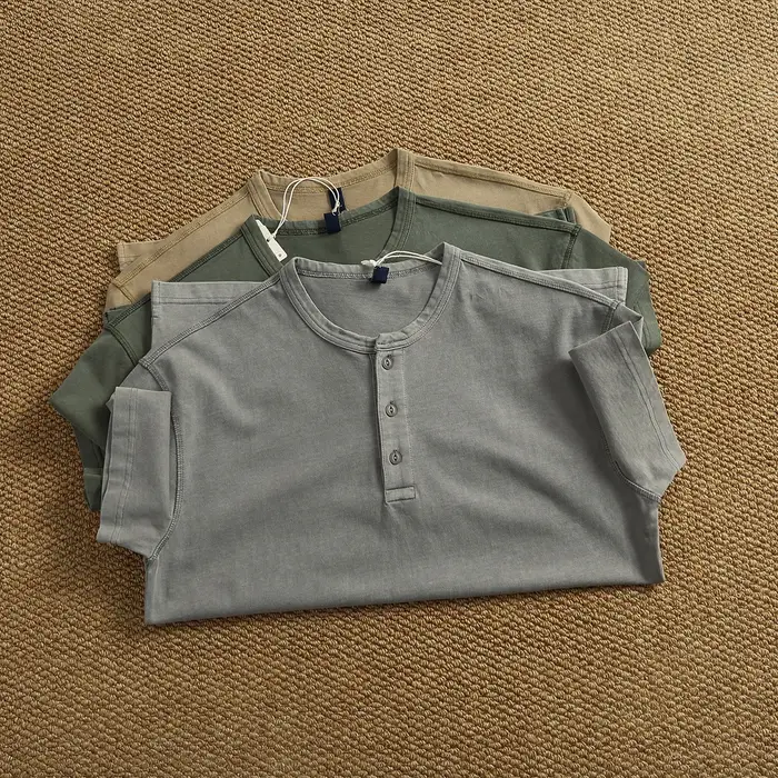 Chemise Henley rétro en coton pur