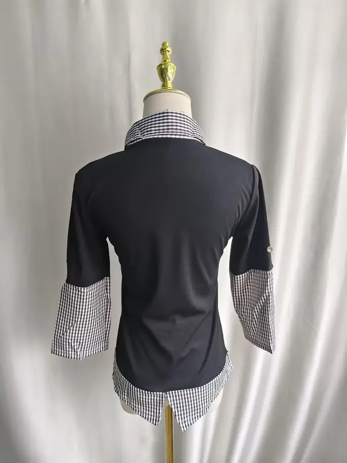 T-shirt coréen Onalippa 2026 nouveau style décontracté à carreaux et patchwork