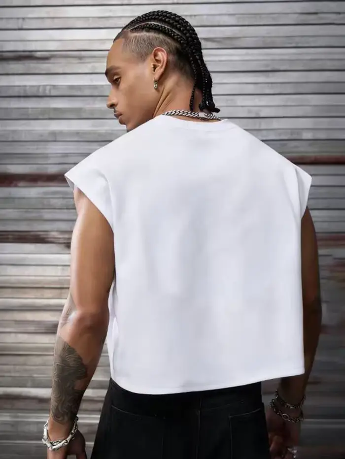 Débardeur Homme Oversize Décontracté Streetwear Uni Épaules Larges Court en Polyester Tailles S-2XL 1 Pièce