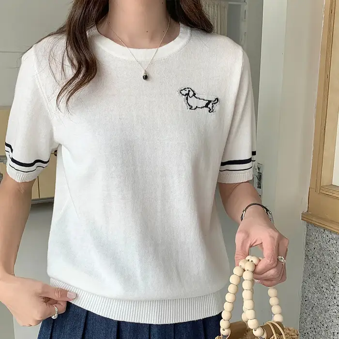 T-shirt d'été pour femmes, 100% coton, manches courtes, col rond, vêtements décontractés, pull basiq
