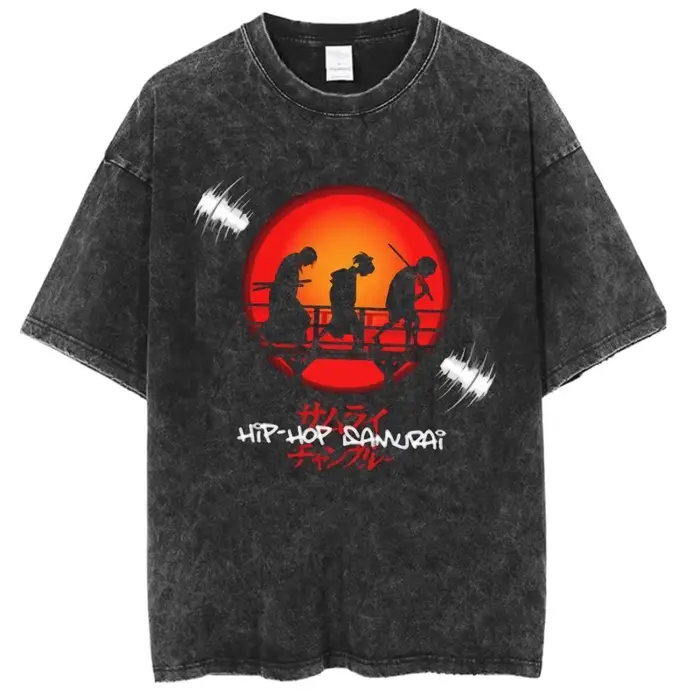 Anime graphique samouraï Champloo T-shirt Vintage lavé surdimensionné T-Shirts hommes femmes vêtements pur coton à manches courtes T-Shirts