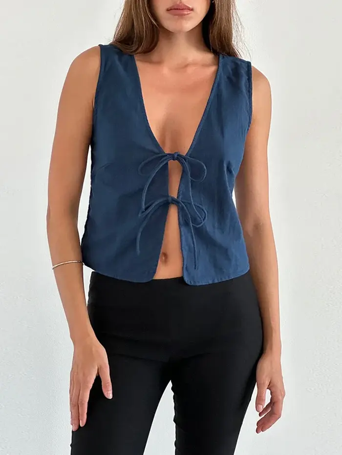 Haut court à bretelles pour femme, nœud papillon, rétro, précieux, glaçure courte, mode streetwear, Y2K, été