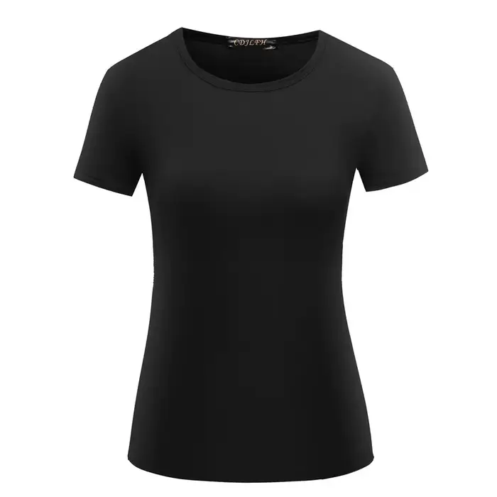 Femmes manches courtes T-shirt chemise à bascule col rond chemise noir blanc dessus de couleur unie 