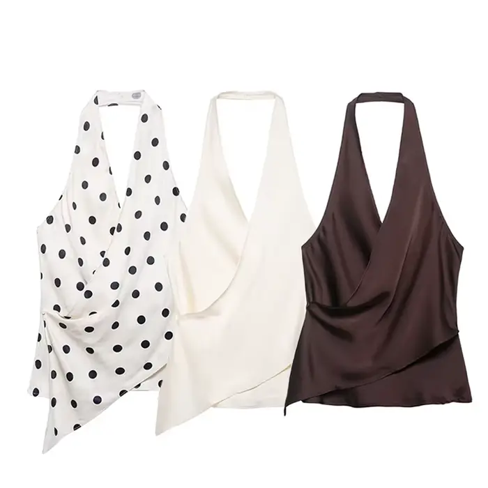 Haut en satin à col halter pour femme