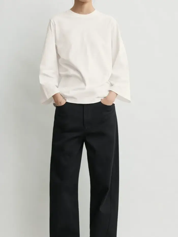 T-shirt brodé à manches trois-quarts pour femme