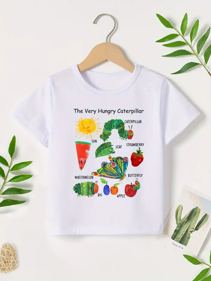 T-shirt à manches courtes imprimé dessin animé Caterpillar très affamé