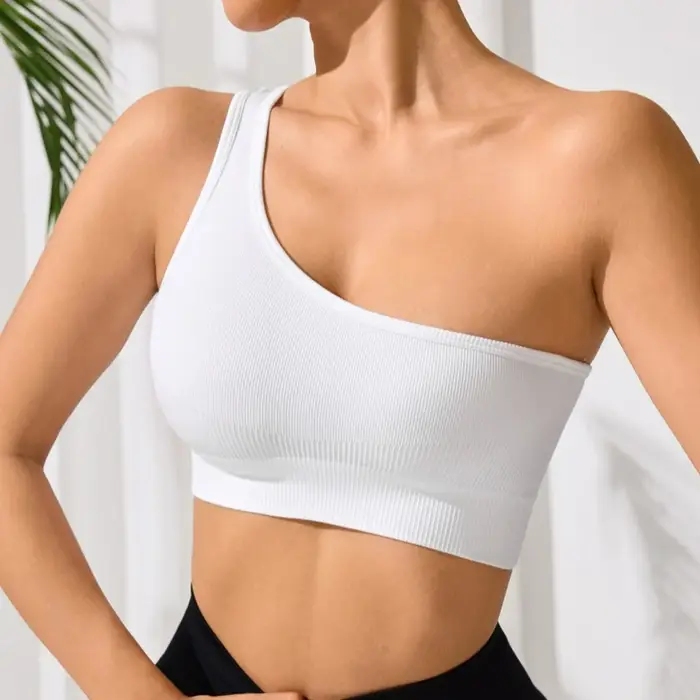 Femmes Yoga course Fitness hauts une épaule Sexy sangle sport débardeur une épaule serré couleur uni