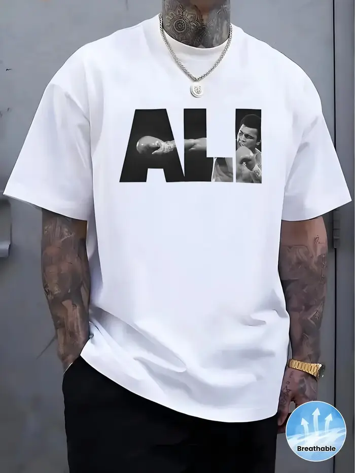 T-shirt décontracté pour homme avec motif de boxe - Doux et respirant, T-shirt d'été avec impression