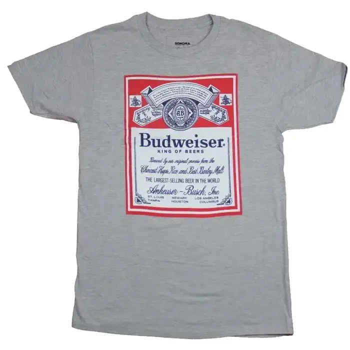 T-shirt Budweiser pour hommes, classique, rouge, blanc, bleu, avec image de l'étiquette