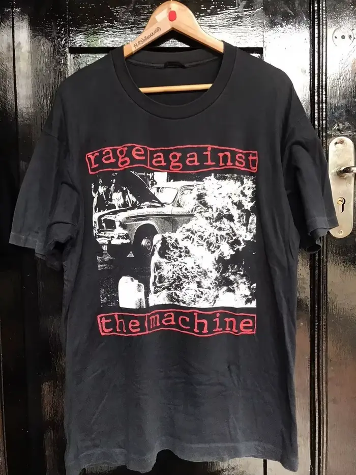 T-shirt unisexe à manches courtes noir de la groupe Rage Against The Machine, t-shirt décontracté à 