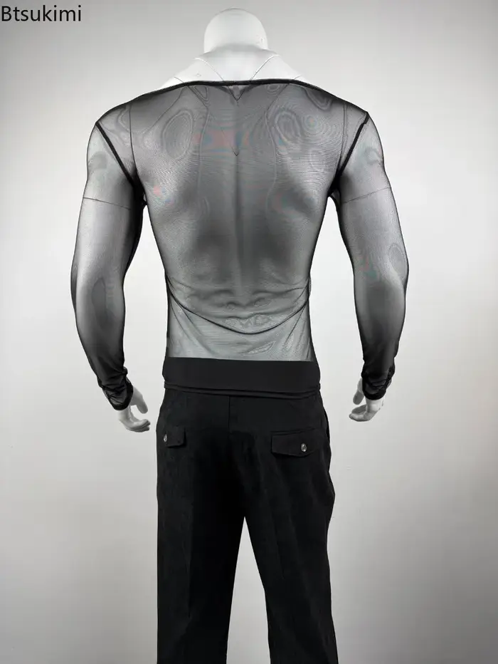 Nouveau T-shirt transparent en maille pour homme