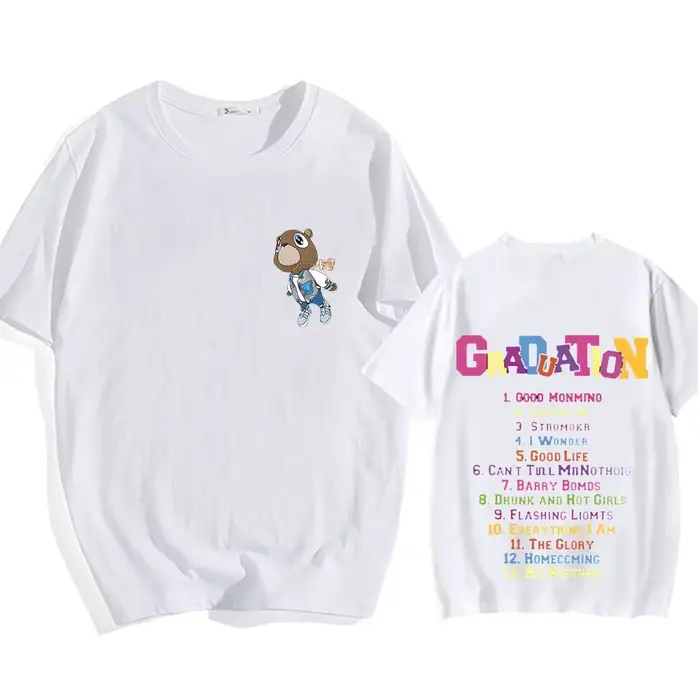 Kanye West T-shirt manches courtes Harajuku coton T-shirt dessin animé imprimé Vintage col rond T-sh
