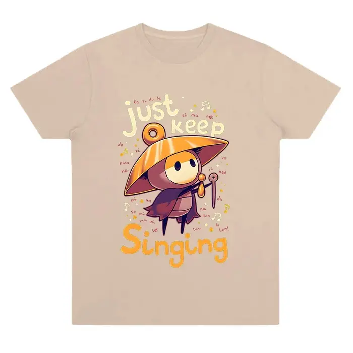 T-shirt Sherma « Just Keep Singing » Hollow Knight Silksong avec motif de dessin animé