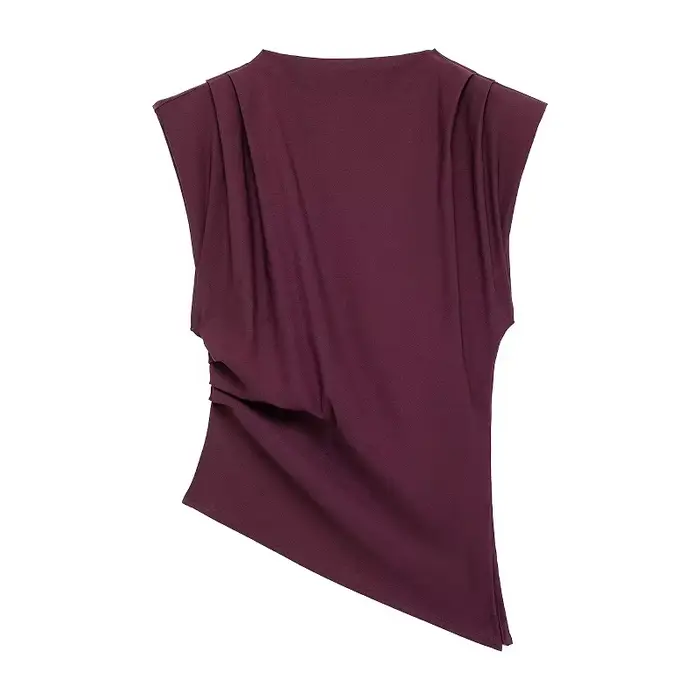 MUJER débardeur asymétrique femme froncé hauts sans manche pour femmes col haut