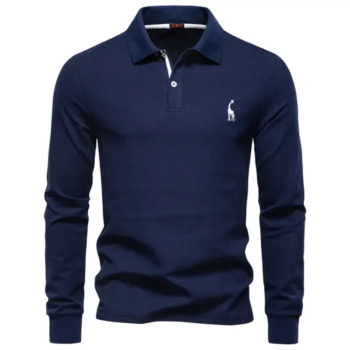 2025 automne Polo hommes broderie à manches longues coton mélange riche respirant Polos couleur unie affaires Golf