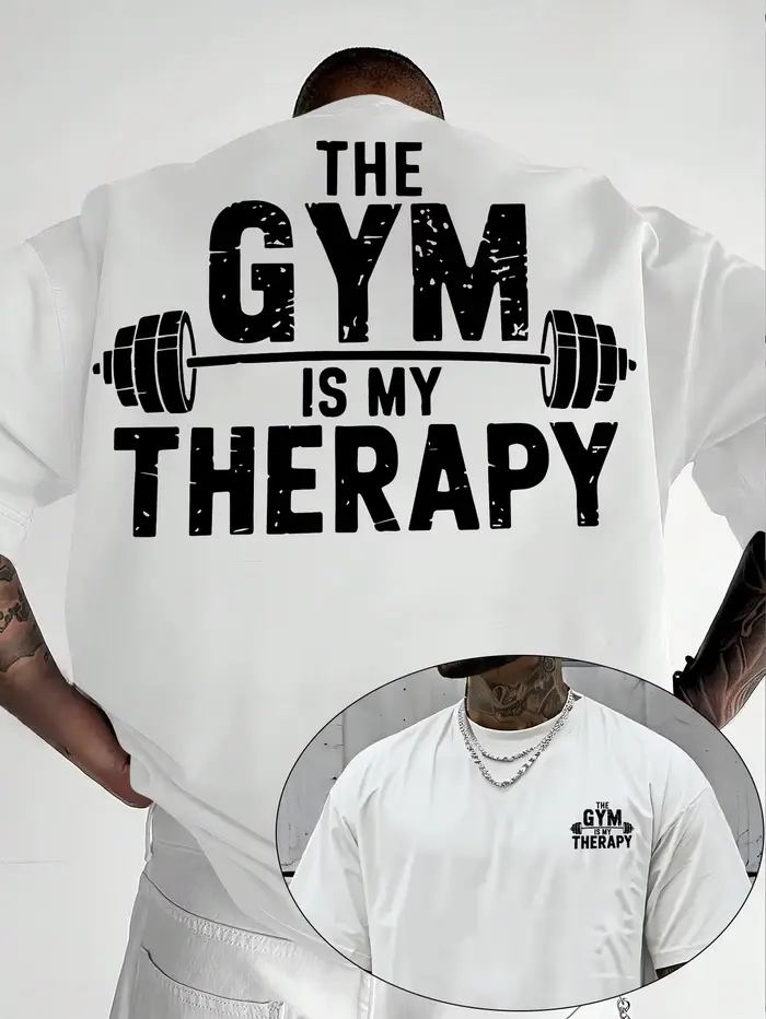 T-shirt de sport pour homme HE GYM IS MY THERAPY, en coton, pour le jogging, décontracté, tendance,