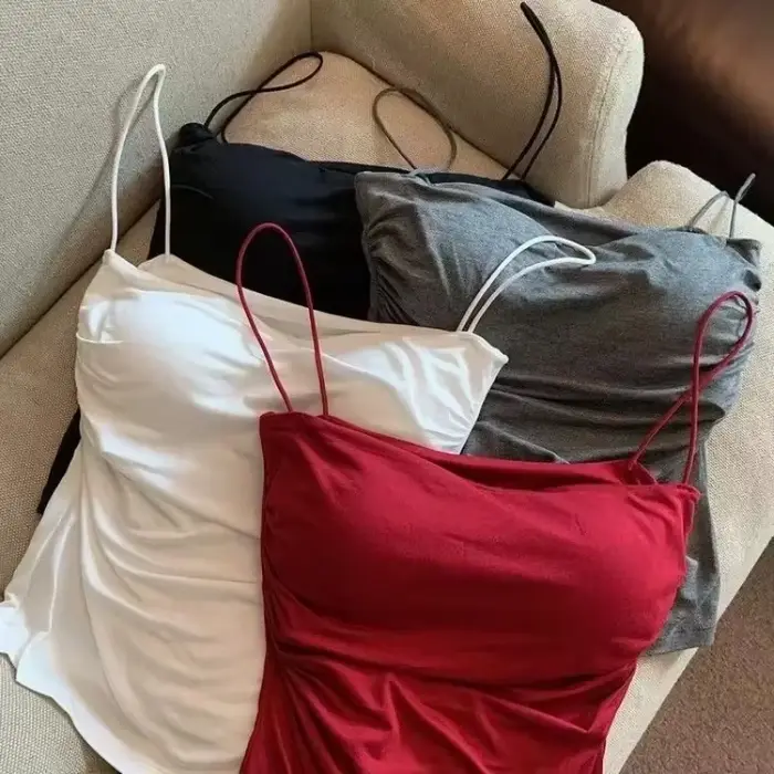 Débardeurs femmes avec soutien-gorge intégré Spaghetti sangle réservoirs pour femme couleur unie décontracté été Camis
