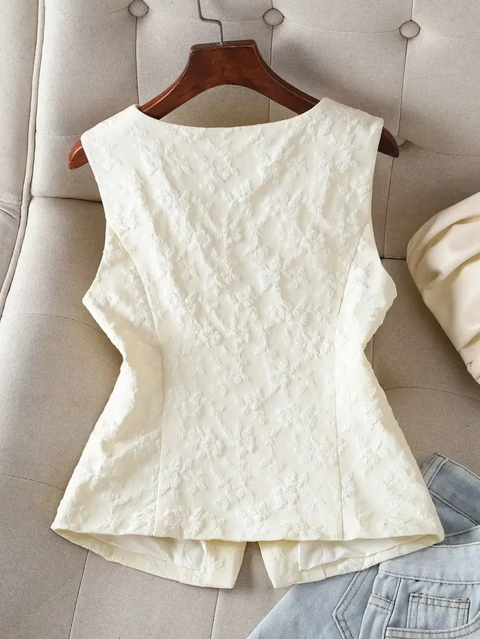 Gilet de costume décontracté en tissu texturé pour femme – Élégant et sans manches