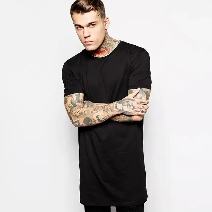 T-shirt blanc long pour homme 2026 – Style Hip Hop Streetwear – Coupe extra longue pour homme – Haut