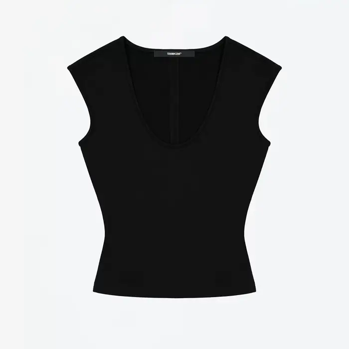 T-shirt moulant pour femme Tank, col en U large, coupe ajustée, top cintré à la taille, idéal pour p