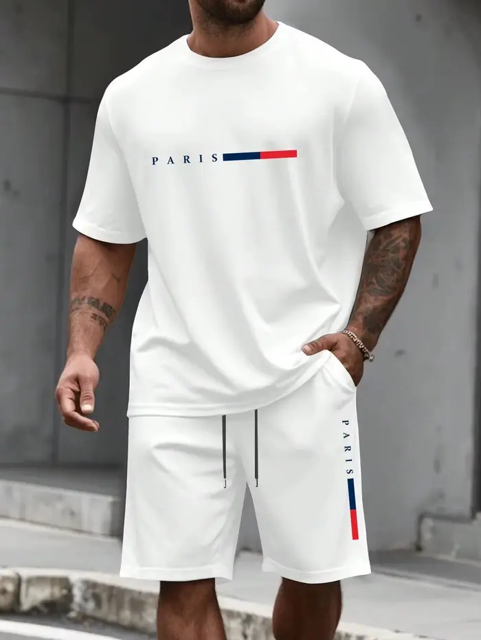 Survêtement pour homme 2 pièces Ensemble short et t-shirt à col rond à manches courtes