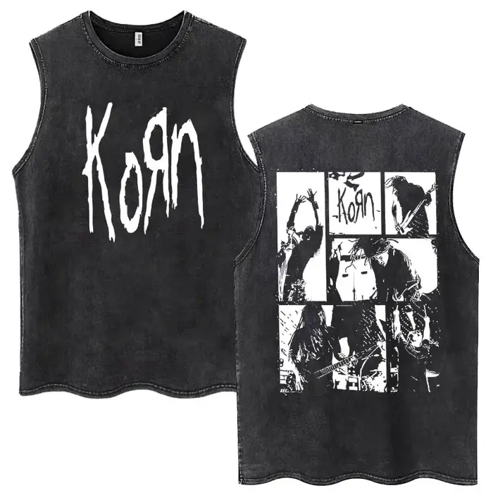 Rock Band Korn Débardeur délavé Hommes Femmes Métal Gothique Harajuku T-Shirts Sans Manches