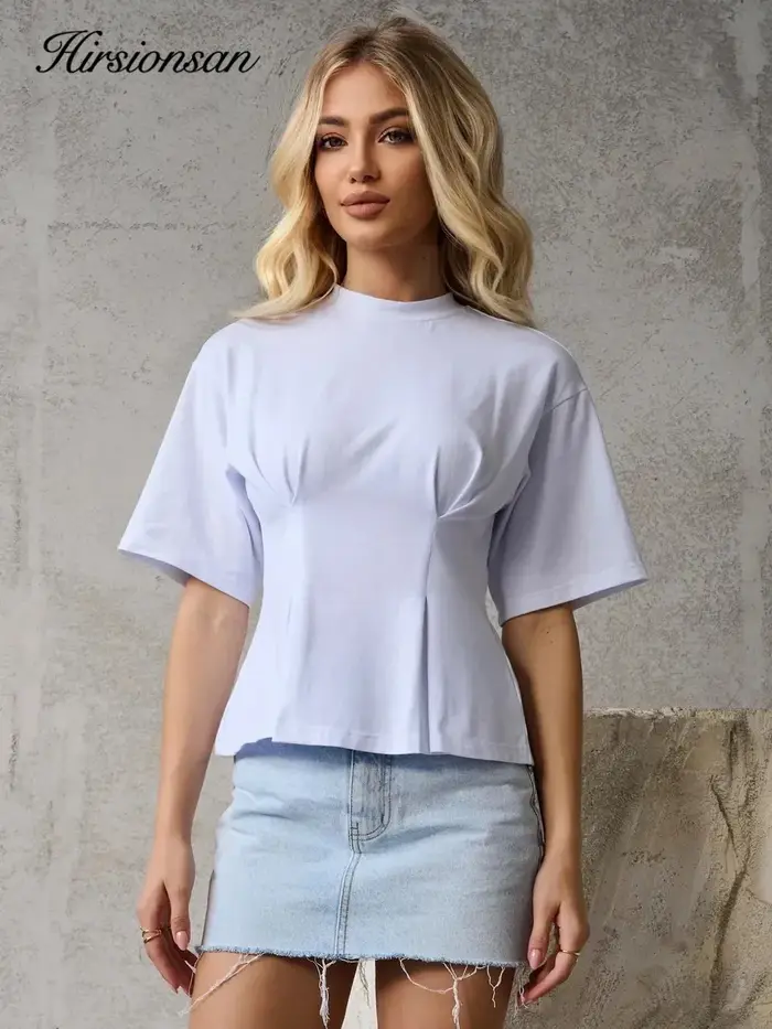 Hirsionsan T-shirt en coton élégant pour femme, collection été 2026, coupe oversize, basique, décont