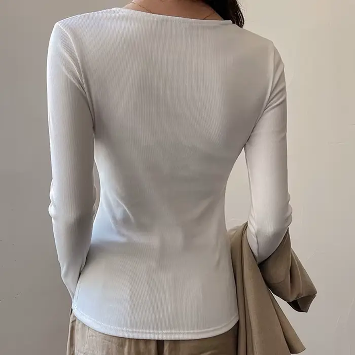 T-shirt à manches longues en dentelle blanche pour femme