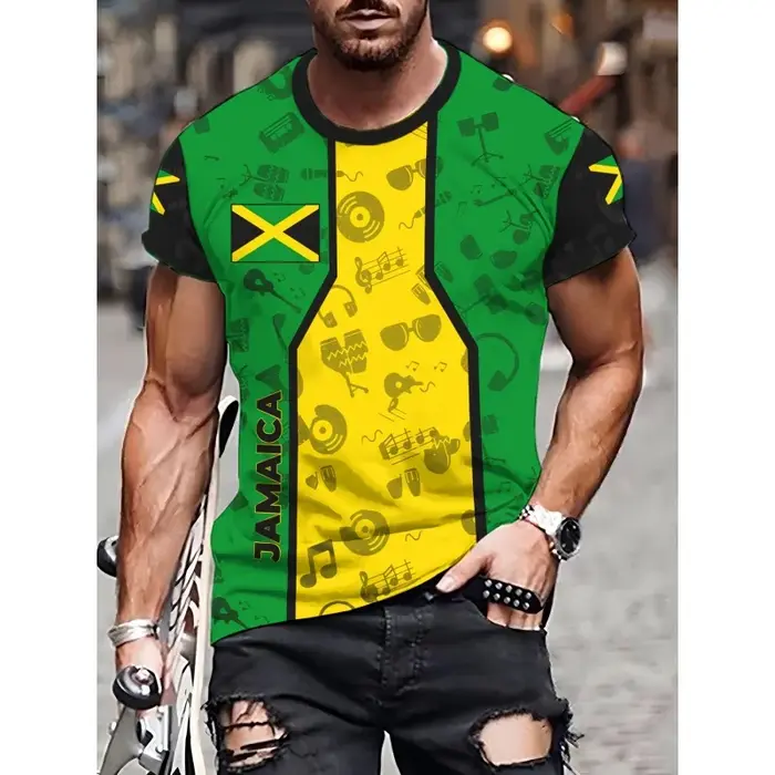 Jamaïque drapeau carte graphique T-Shirt pour hommes drôle jamaïcain 3D imprimé t-shirts été respira