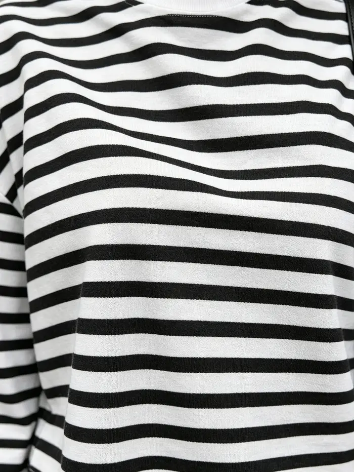 T-shirt décontracté à manches longues, coupe ample, rayé et droit