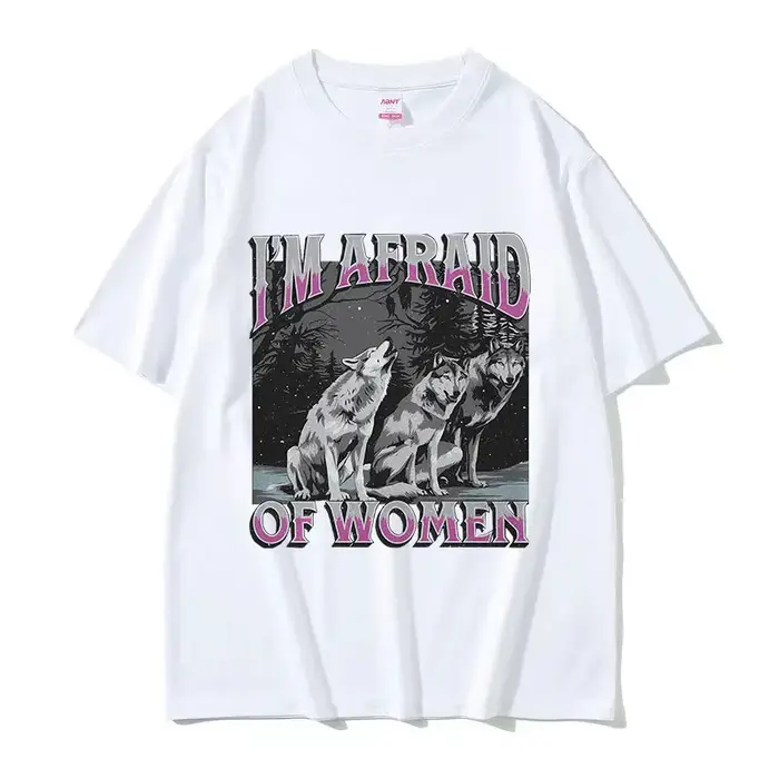 Drôle je suis peur des femmes loup Meme T-shirt hommes Vintage gothique à manches courtes T-shirts unisexe pur