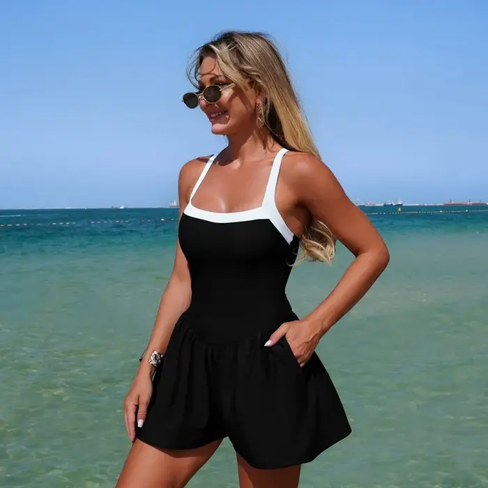 Maillot de bain une pièce pour femmes, dos croisé, bretelles réglables, avec poche, maillot de bain 