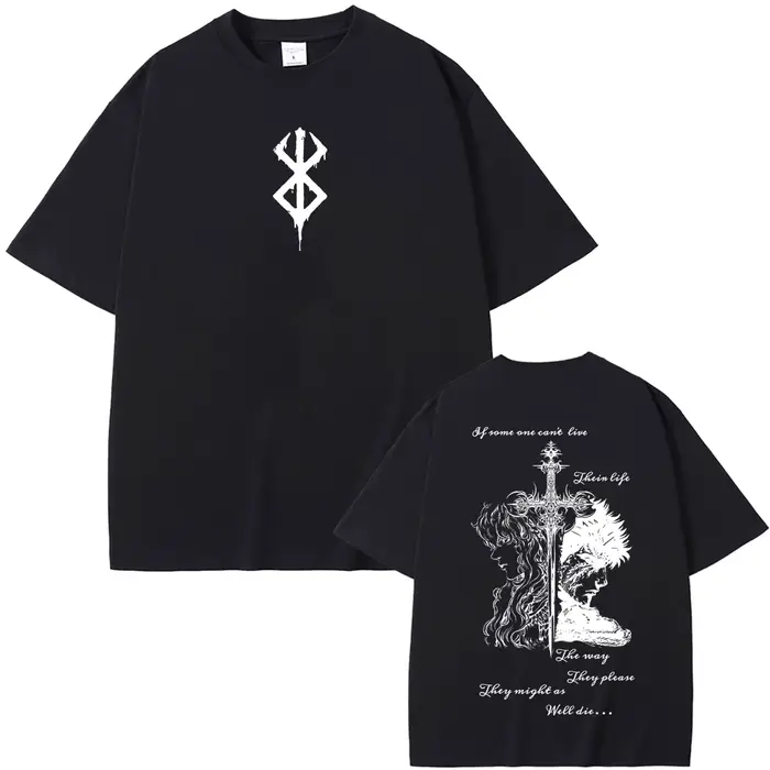 T-shirt Anime Berserk Griffith avec Guts, Merch Manga Rétro, T-shirts Chevalier Crâne Gatsu Zodd, T-