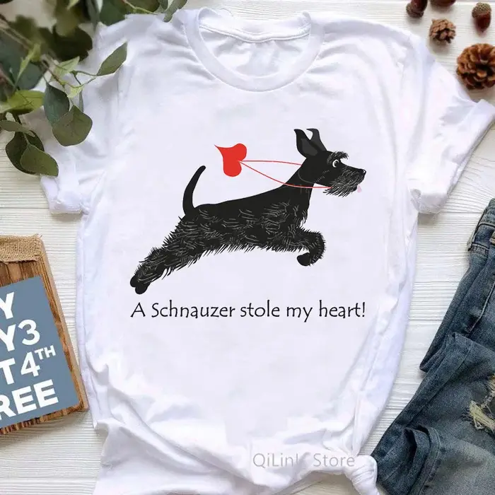 Un Schnauzer a volé mon coeur drôle graphique t-shirts femmes été blanc à manches courtes t-shirt st