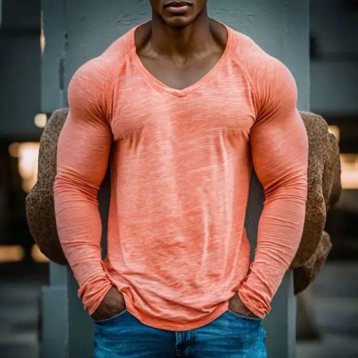 T-shirt de fitness basique pour homme, col en V, haut décontracté, tenue de rue quotidienne, sports de plein air, entraînement en salle de sport, jogging et loisirs
