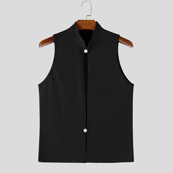 INCERUN Débardeurs pour hommes, couleur unie, ajourés, col montant, sans manches, gilets d'été sexy,