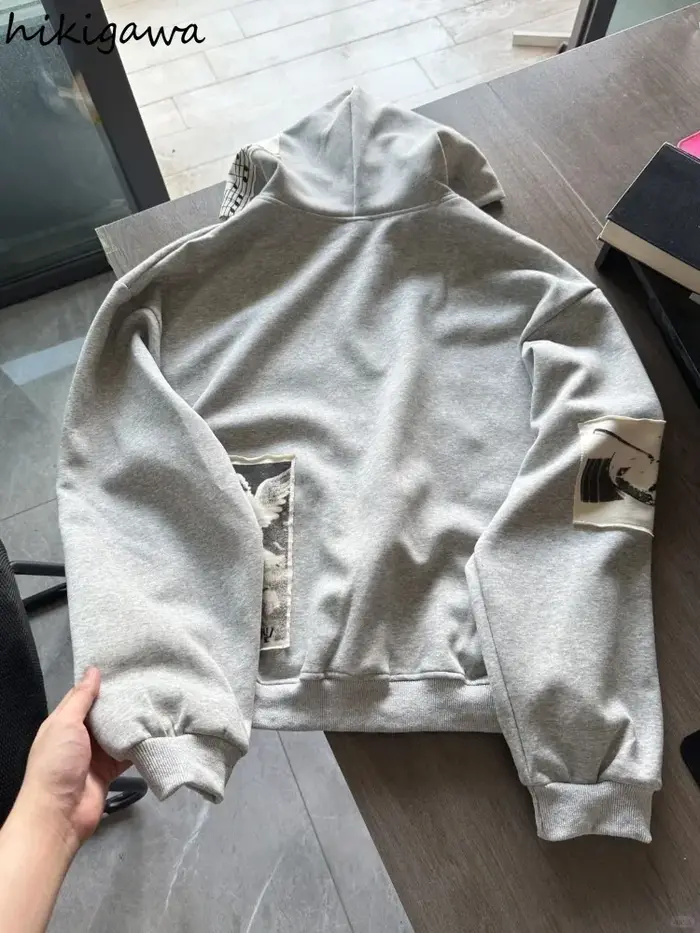 Sweat-shirts à capuche vêtements pour femmes rétro Patchwork Portrait imprimé vestes Y2k hauts 2025 Ropa Mujer