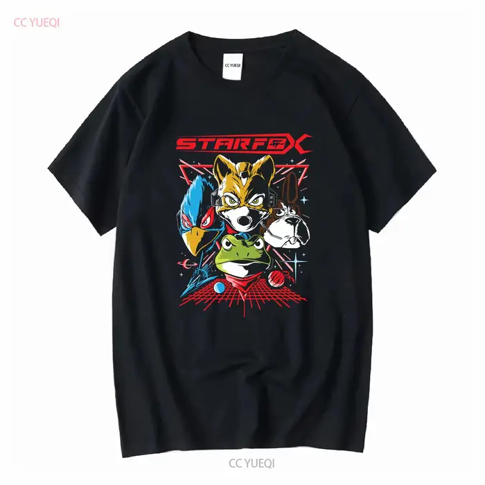 Star Fox t-shirt noir jeux vidéo S M L XL vintage délavé graphique décontracté homme étiré vêtements