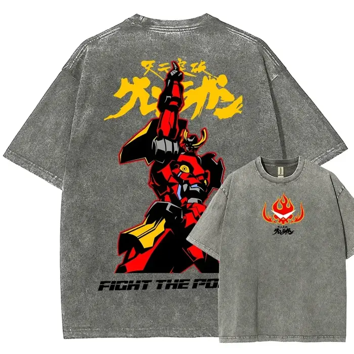Tengen Toppa Gurren Lagann Simon T-shirt graphique Manga imprimé Vintage lavé surdimensionné