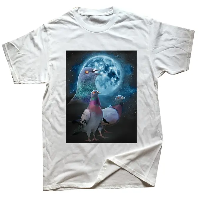 Pigeons hurlant à la lune drôle oiseau t-shirt hauts col rond à manches courtes mode