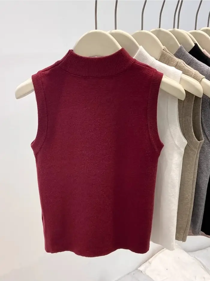 Sans manches tricoté couche de Base gilet décontracté tout-match couleur unie femmes débardeurs