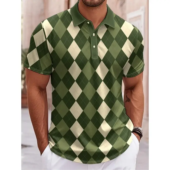 Polo imprimé 3D géométrique coloré pour homme