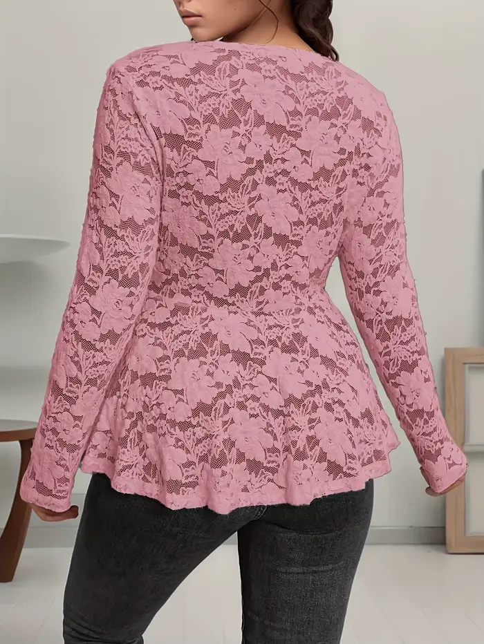 T-shirt à manches longues en dentelle pour femmes
